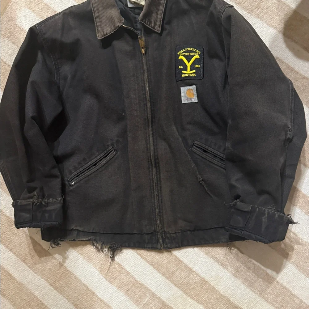 Carhartt Kids Black Jean Jacket with Yellow Logo - Picture 1 of 10